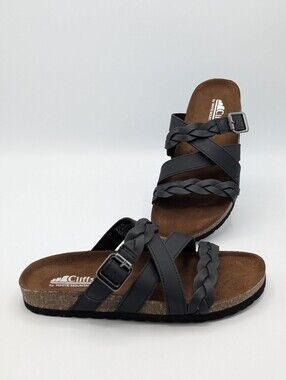 Cliffs by WHITE MOUNTAIN Women's 7.5 Black Braided Buckle Slide Sandals